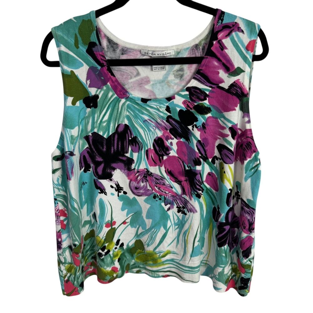Peter Nygard Women's Sleeveless Sweater Top Size 3X Floral Print